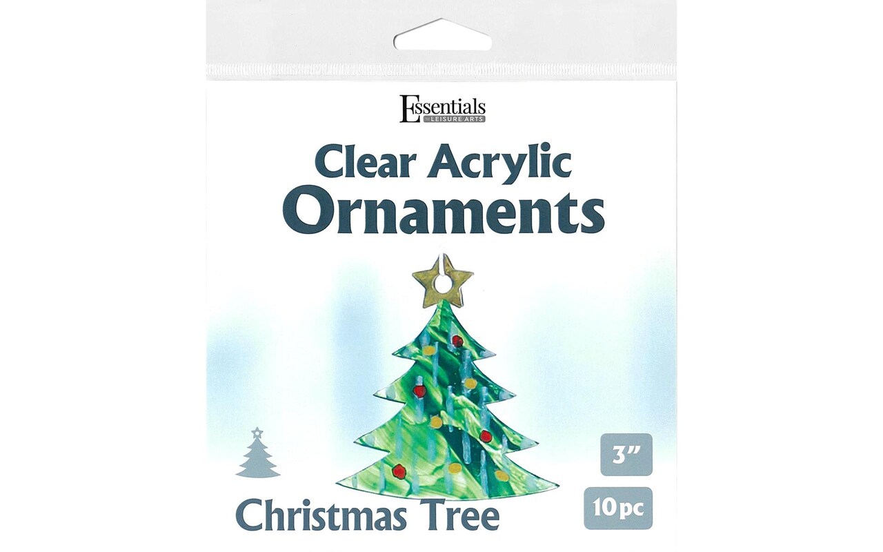 Essentials By Leisure Arts Clear Acrylic Ornaments 3" Christmas Tree 10pc, Laser cut ornament blanks for decorating with vinyl, paint, stickers and more